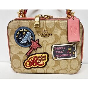 Disney x Coach Cinderella Box Crossbody Bag Signature Canvas Khaki Pink C1434